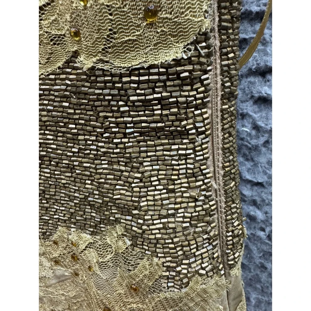 Alberto Makali Silk & Sequin Sleeveless Long Evening Gown Gold Womens Size 14